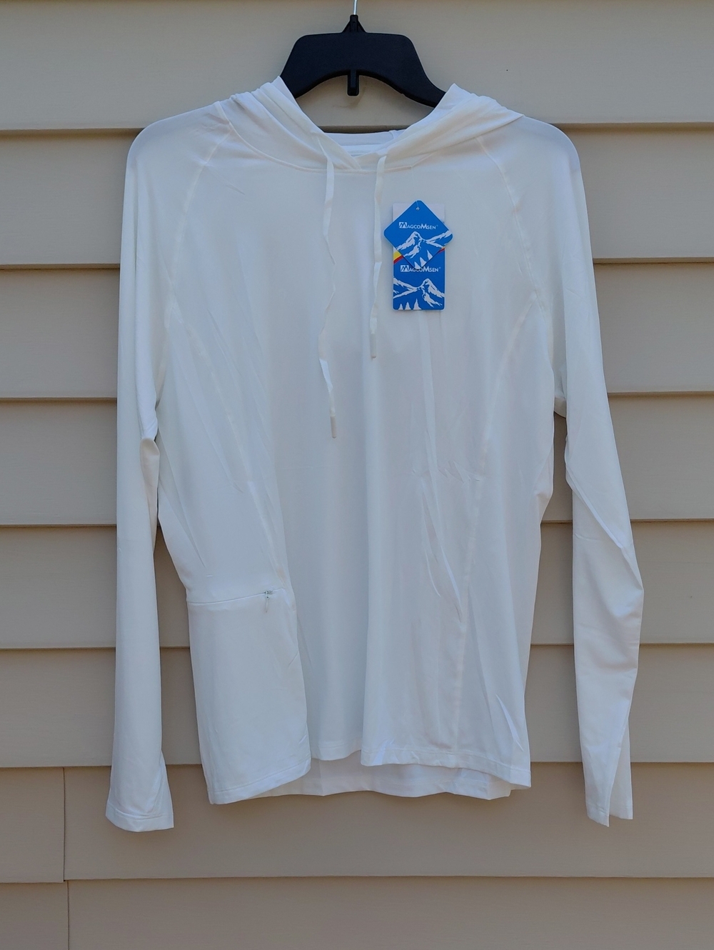 MAGCOMSEN Women's Long Sleeve Rashguard   White Sun  Hooded Shirt Size Large